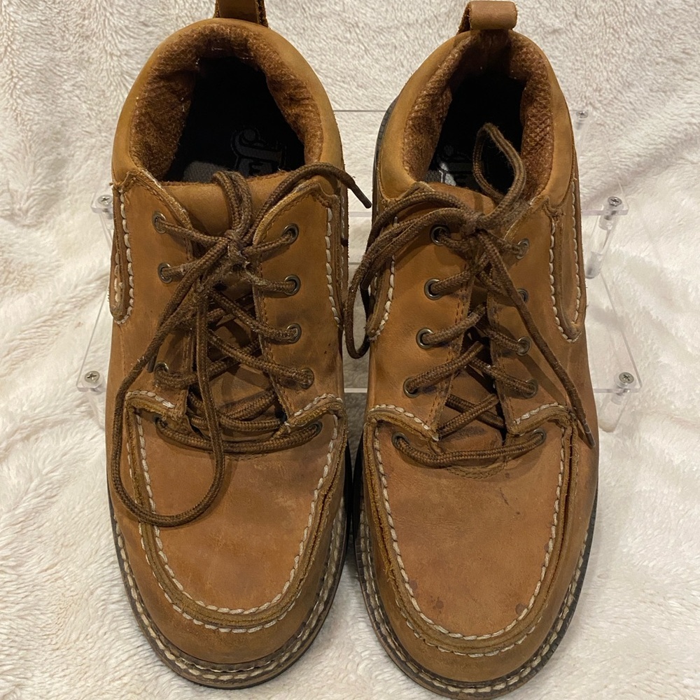 Men's Justin Leather Casual Moc Toe Lace-up Boots Shoes Brown Size 9.5 M GC